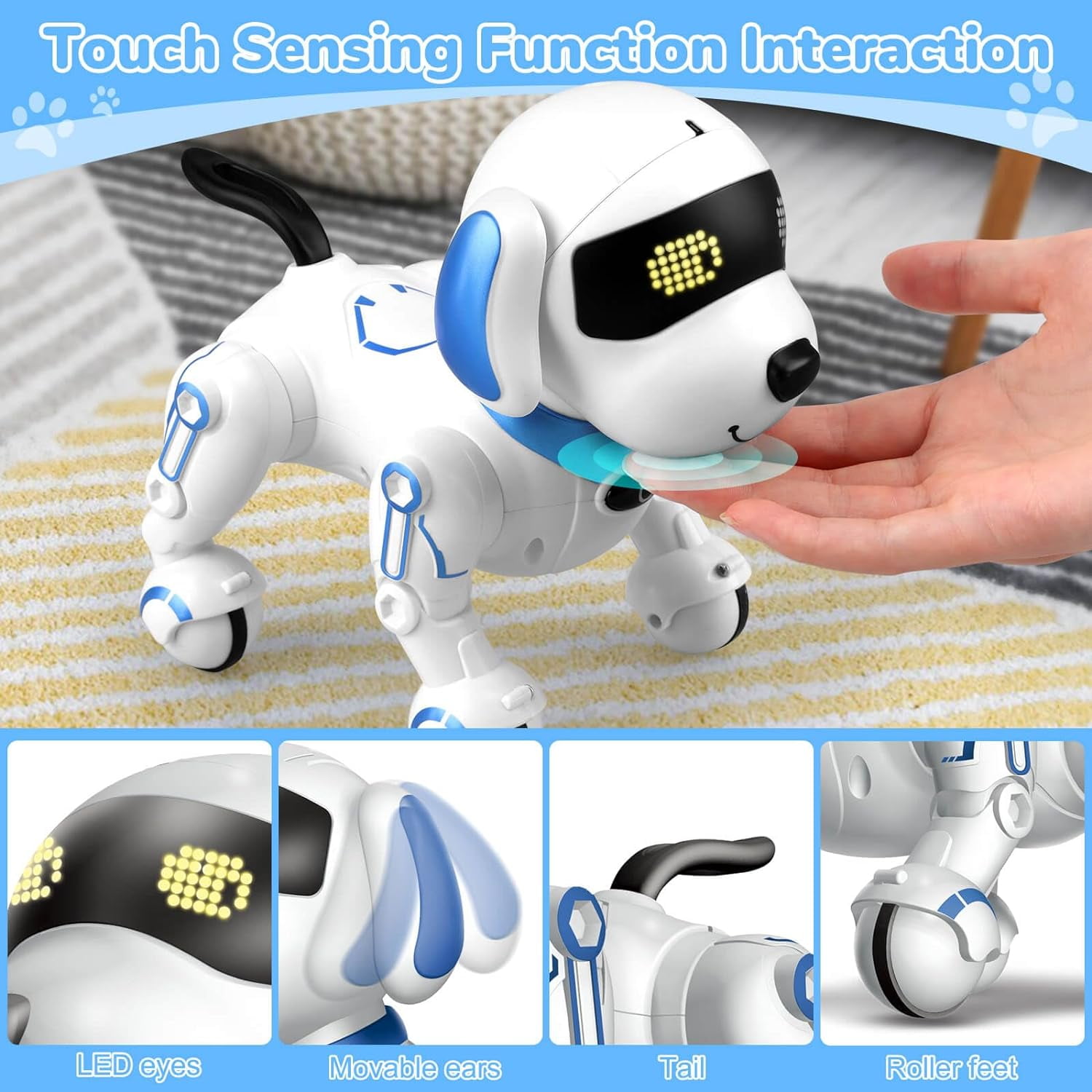 Ficcug Remote Control Robot Dog Toy, Digital Programmable Smart Interactive Puppy Pet with Touch Sensing,Gift for Boys Girls Kids 3+