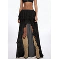 thumbnail image 4 of Women Elastic Waist Multi-Layer Ruffle Irregular High Slit Maxi Skirt Black S, 4 of 9