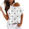 thumbnail image 2 of Fiudx Ofertas Flash Del Día Solo En Línea Mujer Verano Cuello Redondo Manga Corta Estampado Sin Tirantes Camiseta Tops Blusas, 2 of 5