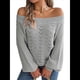 thumbnail image 2 of Tops de Crochet para Mujer, Suéteres con Hombros Descubiertos, Ropa de Playa de Punto Calado de Larga de Verano Gris S, 2 of 10