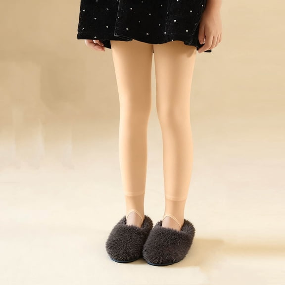 Girl's Fleece Lined Tights Stomping High Waist Winter Warm Stretchy Practice Dancing Leggings for Kids Girls Baggy Trousers Beige 3-5Y