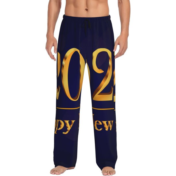 Fotbe 2025 Happy New Year 3 Pantalones de Pijama para Hombre, Pantalones de Dormir, Pantalones de Casa con Cintura Ajustable y Bolsillos-X-Large