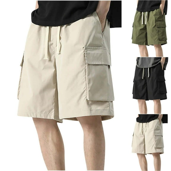 QATAINLAV Mens Big and Tall Casual Cargo Shorts Baggy Wide Leg Elastic Waist Drawstring Gym Sport Shorts with Flap Pockets Army Green XXXXXL