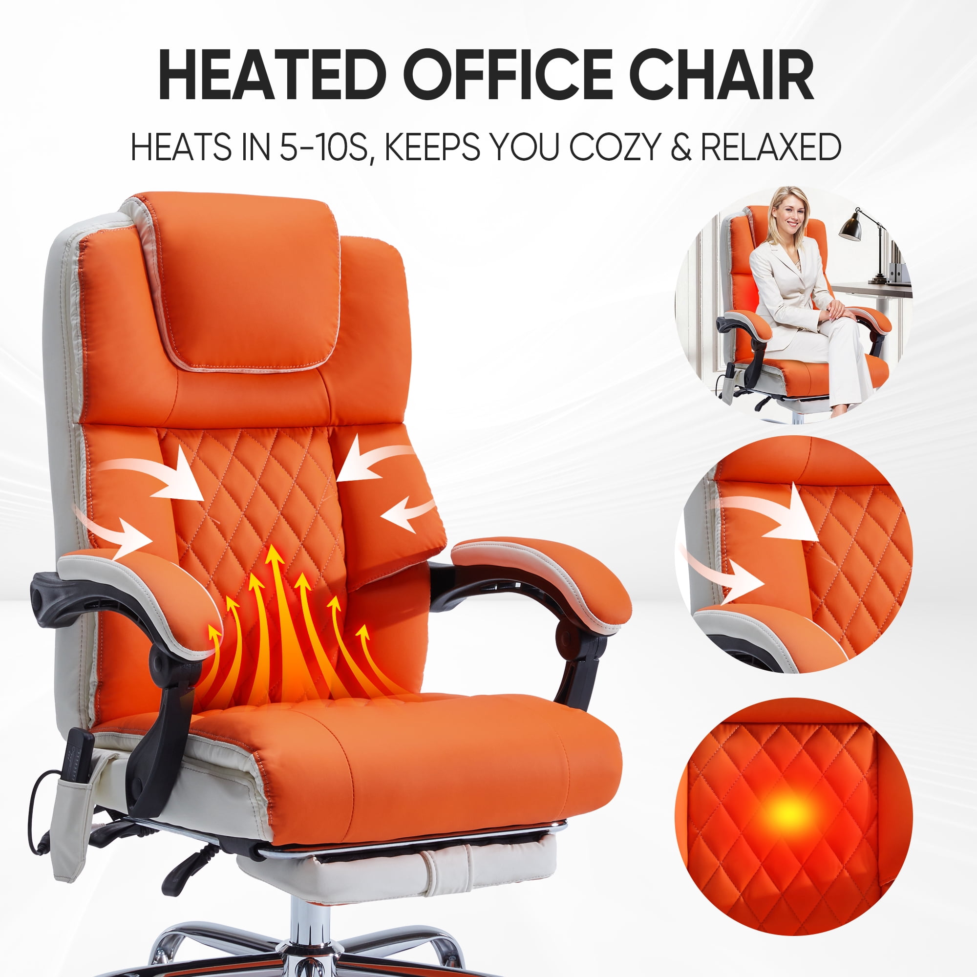 Office Chair with 6-point Vibration Massage and  Shoulder Heated,Big and Tall Office Chair, Reclining Office Chair,Orange