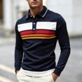thumbnail image 2 of XFeng Men Striped Long Sleeve Polo Shirt Contrast Collar Casual Golf Top, 2 of 4
