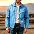 thumbnail image 2 of YUGYXL Men's Lapel Button down Casual Jackets Loose Fashion Fall Jackets | Breathable Stretch Slim Fit Trucker Sky Blue Jackets, 2 of 5