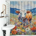 thumbnail image 4 of Farmhouse Highland Cow Funny Cattle And Flower Shower Curtain Modern Home Bathroom Bathtub Decor Waterproof Fabric with 12PCS Hooks, 4 of 8
