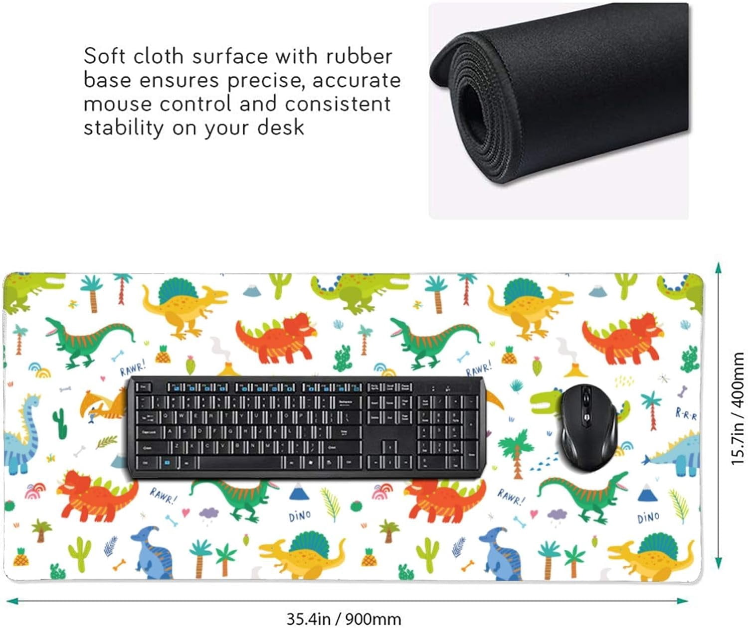 Gaming Mouse Pad Large Desk Mat,Desk Pad Extended Keyboard Pad,Anti-Slip Rubber Base Mouse Pad for Women Girls Work,Game,Office,Home 35.4"X15.7",Cute Cartoon Dinosaurs