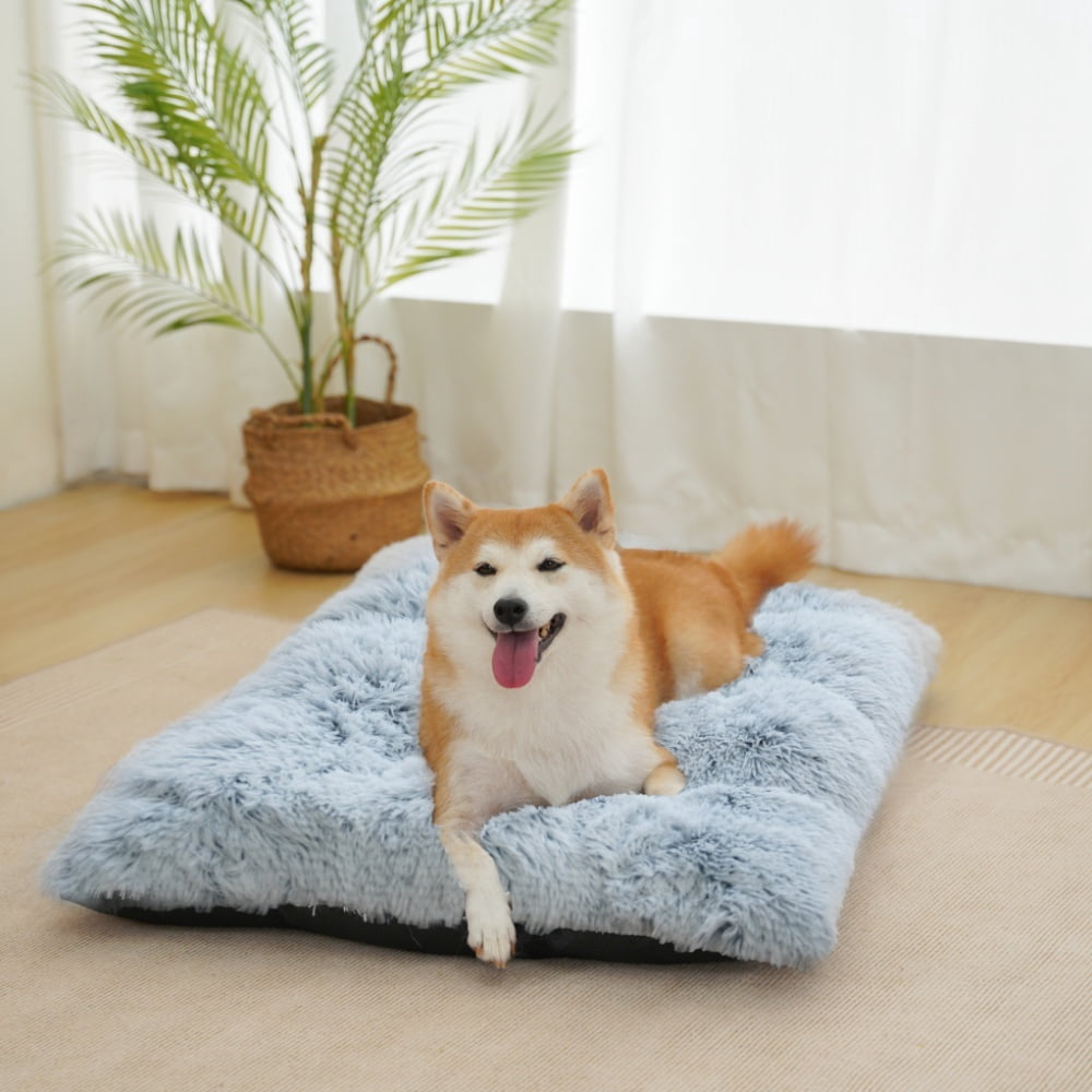 Reyox Large Dog Bed, 35 x 23 inch Fluffy Plush Dog Cage Bed, Washable Dog Mat with Non-Slip Bottom for Large and Medium Dogs,Gradient Gray