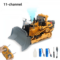 11CH Metal RC Bulldozer for Adults Remote Control Construction Vehicle with Spray, Lights & Sound, Track Type Tractor Toy for Kids Gifts