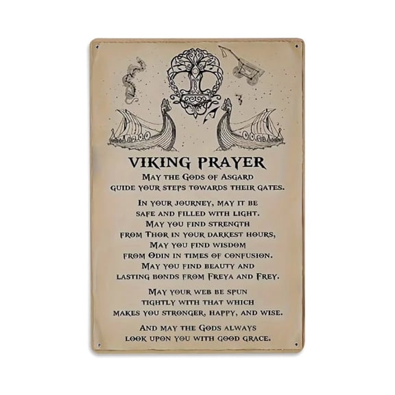 Viking Prayer Tin Sign Vintage Metal Poster Living Room Bar Man Cave Home Wall Art Decor 8x12inch