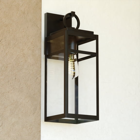 Hubbard 6-in 1 Light Dusk to Dawn Textured Black Outdoor Wall Lantern Clear Glass Shade, LED Compatible