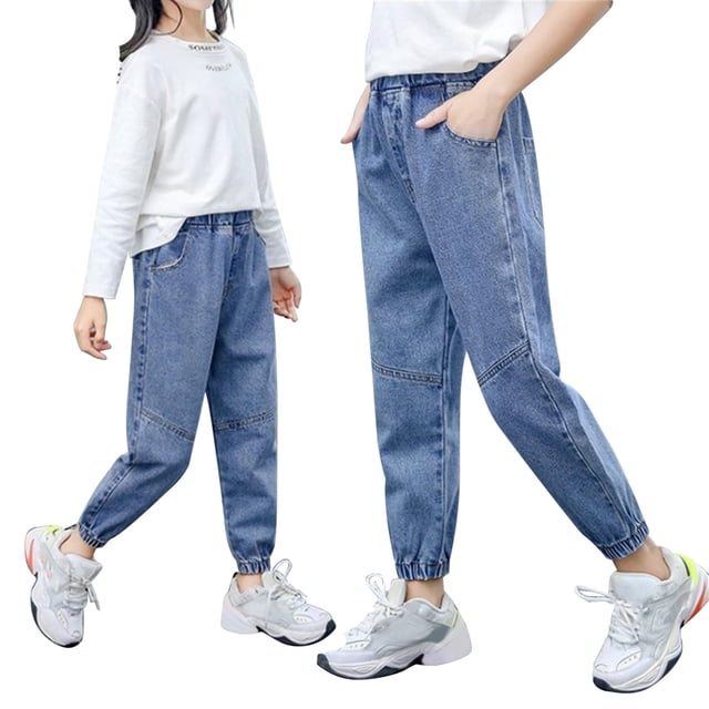 EDFBUYKRS Girls Jeans New Spring And Autumn Small And Medium Children Fashion Long Pants Soft Stretch Pants