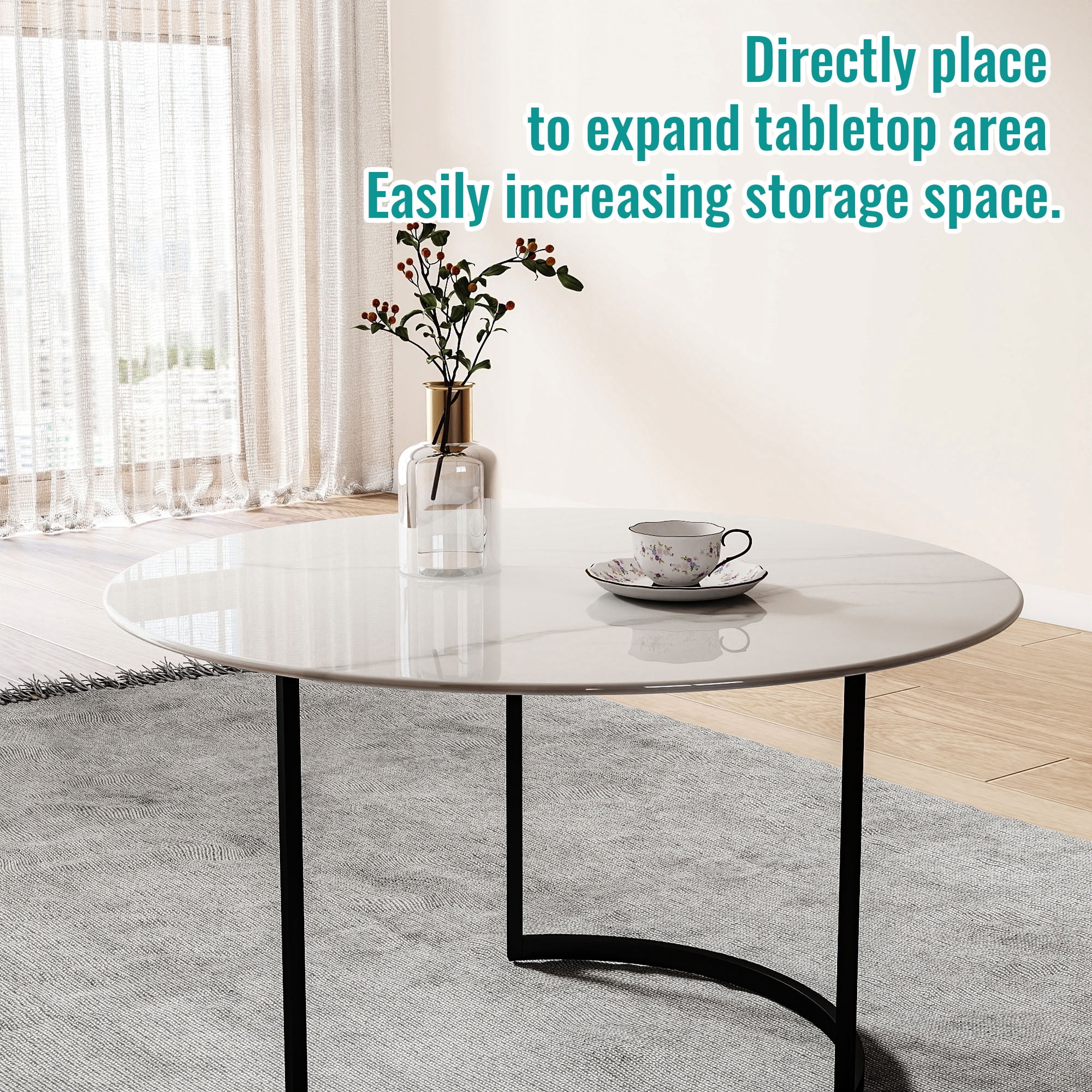 MAYEERTY 30in Round Tempered Glass Table Top, 0.31in Thick White Marble Print DIY Replacement Table Cover, Heat Scratch Proof Desktop for Indoor Outdoor Coffee Patio Dining Table