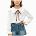 thumbnail image 3 of CAUYDY Collared Shirts for Girls Youth Long Sleeve Button Down Fly Sleeve Blouse, School Uniform Top for Fall Winter Daily Wear Brown Sizes 15-16 Years, 3 of 6