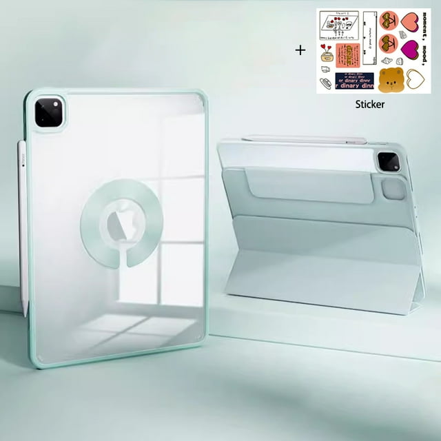 Tablet Stand Protection Clip with Case for iPad Pro 12.9 M2 Cover for 2022 9th Air 5 Tri-fold Magnet Back with Sticker for 11" Tender Green S iPad 10.2 9th 2021