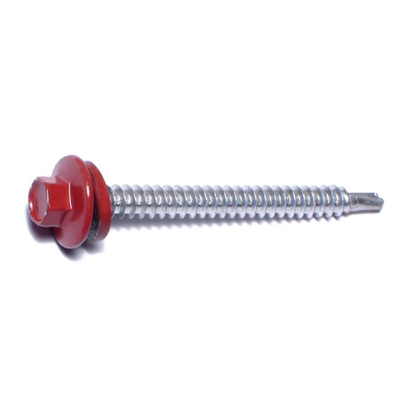 #10-14 x 2" Red Painted Steel Hex Washer Head Pole Barn Self-Drilling Screws SSHW-160
