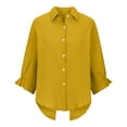 thumbnail image 5 of DuoJiaJ Women's Summer Shirt Fashion Elegant Top Linen Long Sleeve T Shirt V Neck Shirt Belted Waist Casual Loose Shirt With Buttons Women's Blouses Yellow XL, 5 of 5
