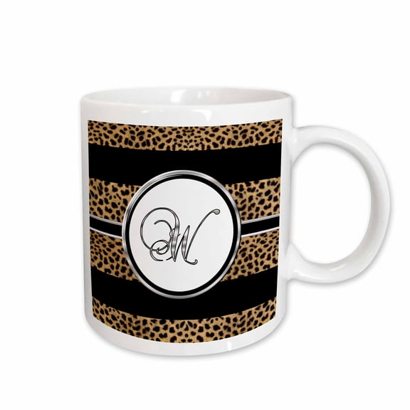 3drose, Elegant Cheetah Animal Print Monogram Letter W, 15oz Mug