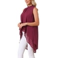 thumbnail image 4 of INSPIRAR CHIC Blusas sin mangas de gasa para mujer con cuello alto, lazo en la espalda, dobladillo asimétrico, camiseta de verano XL color rojo vino, 4 of 6