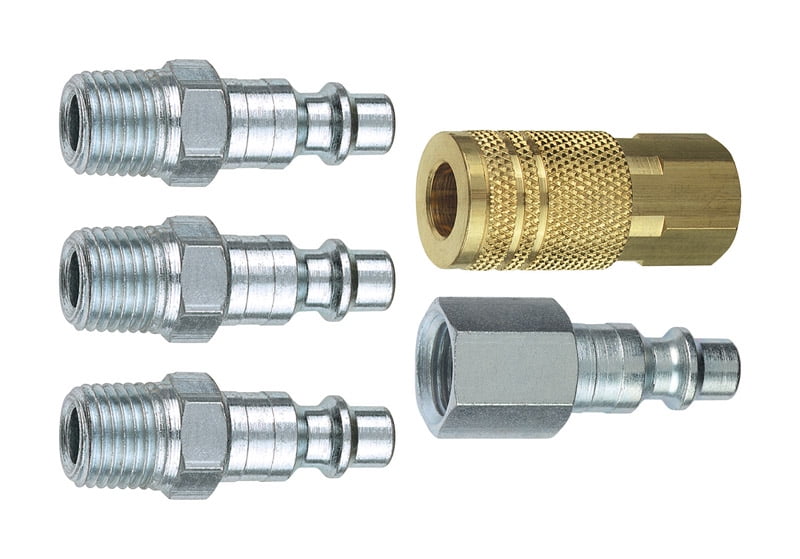 5 PACK of Brass and Steel Quick Coupler Air Hose Connector Fittings 1/4 NPT Plug 