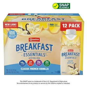 Carnation Breakfast Essentials tional Drink, Classic French Vanilla, 10 g Protein, 12 - 8 fl oz Cartons