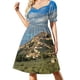 thumbnail image 3 of Vestido de manga corta con estampado floral Anishinaabe sobre fondo negro abstracto, ropa de mujer, vestido de noche para mujer, 3 of 7
