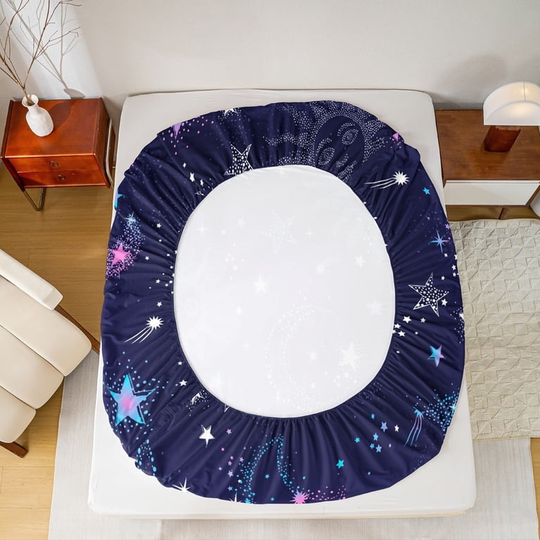 Boho Moth & Starry Sky Fitted Sheet Set Queen Size – 3PC Galaxy Bedding With Deep Pocket, 2 Pillowcases