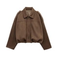 thumbnail image 4 of QINGFSAP Womens Oversized Texture Jacket Solid Collar Full Zip Casual Fall Loose Fit Outerwear with Side Pockets Daily Fashion Short Coat, 4 of 5
