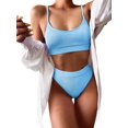 thumbnail image 1 of Ensemble Bikini String Taille Haute Côtelé 2 Pcs pour Femmes, 1 of 5