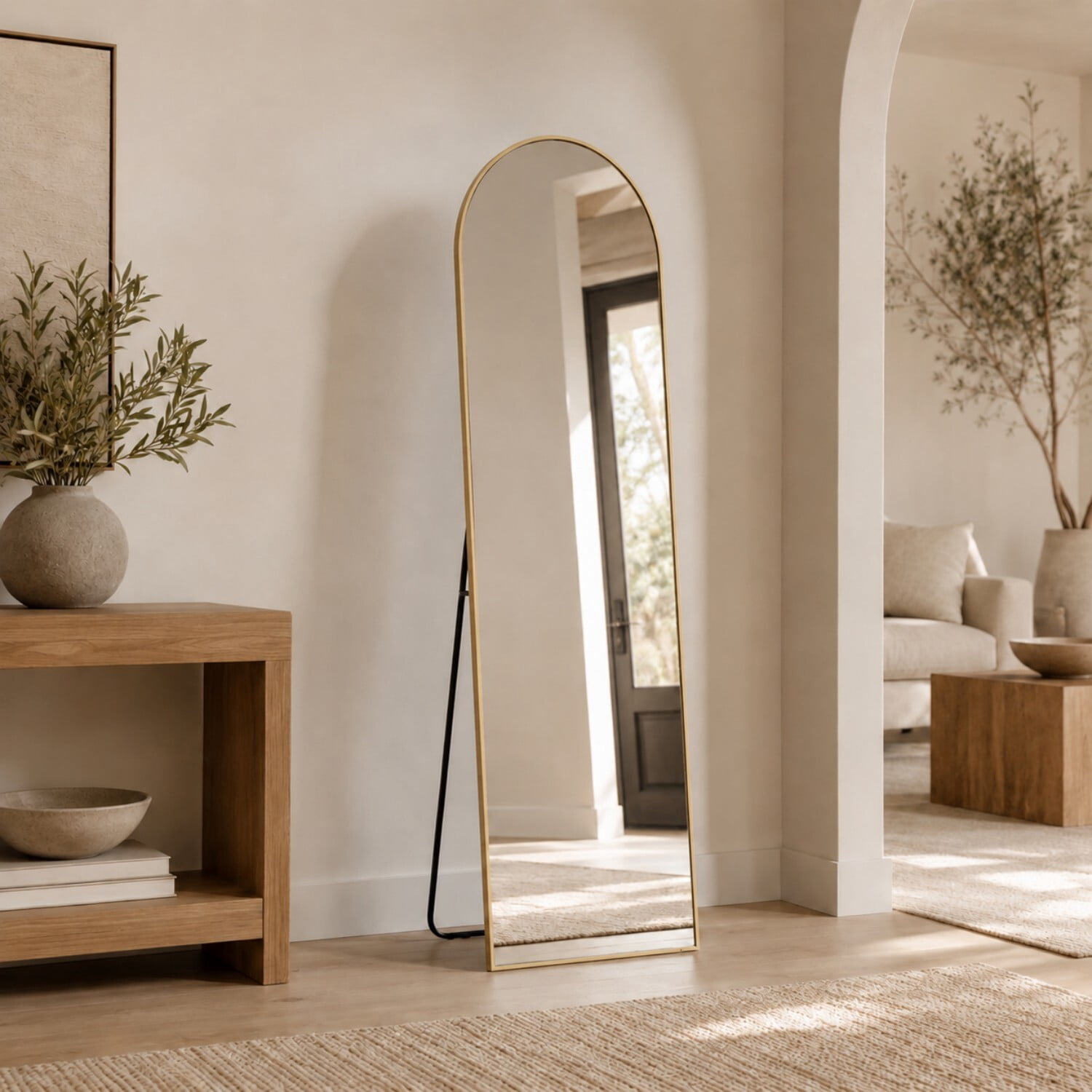 Easy4Home 56"x15" Full Length Mirror Arched Freestanding Floor Mirror with Metal Frame, Gold