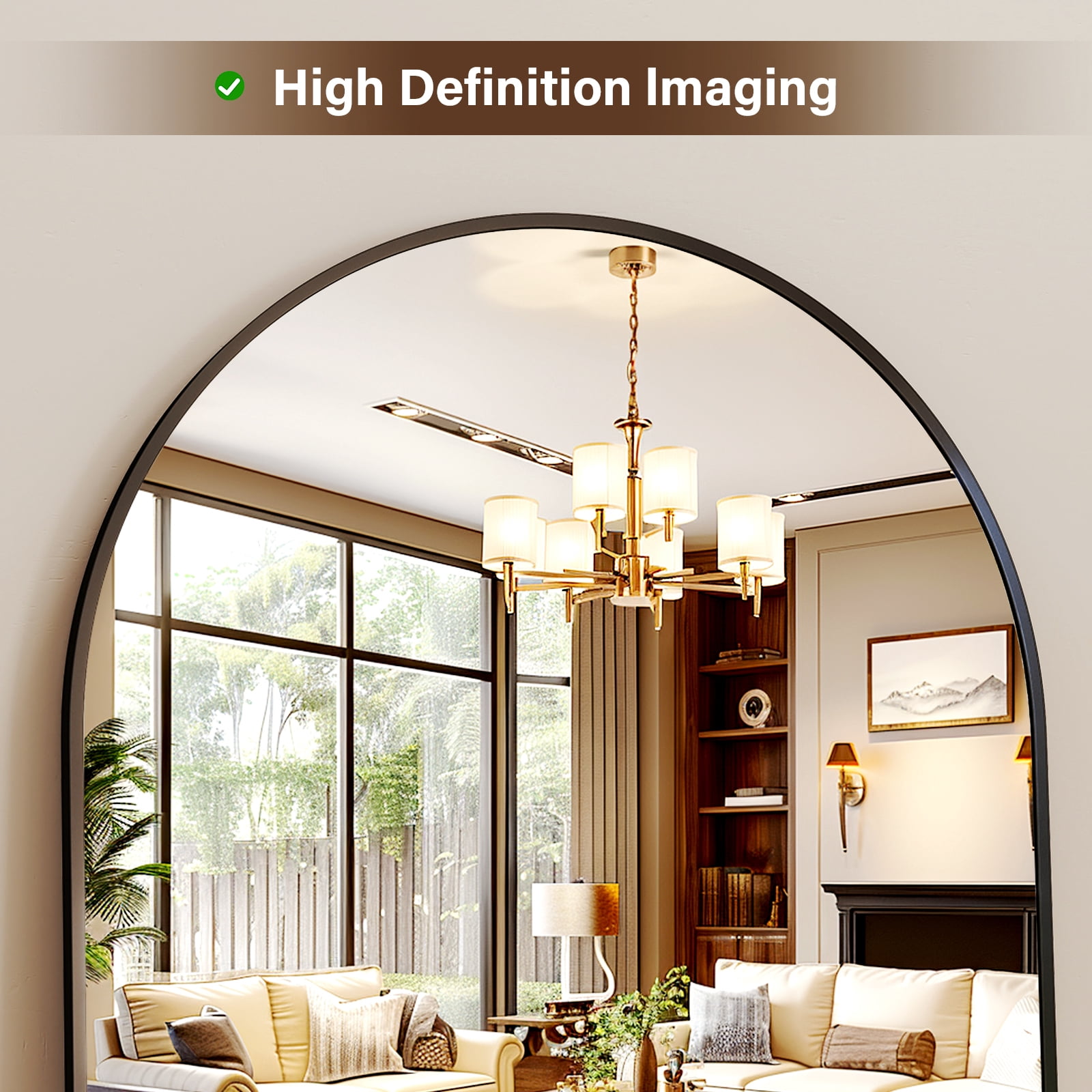 Anyrose 57.5"x 19" Arched Full Length Floor Mirror Wall-Mounted Mirror with Metal Frame, Black