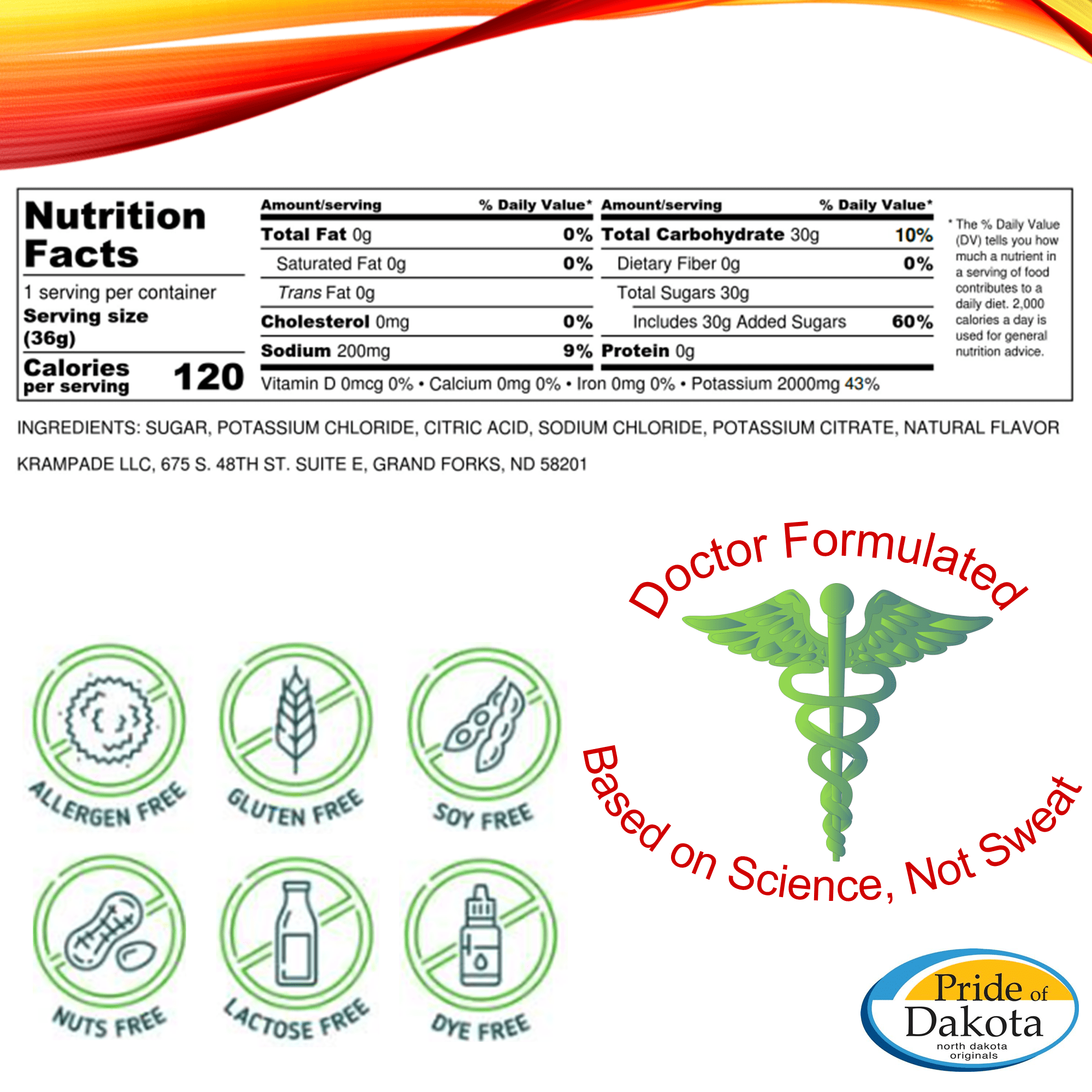 Krampade High Potassium Electrolytes Powder Orange Flavor Cramp Relief 20 Count 1.3 Oz