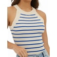thumbnail image 3 of Halter Tank Tops for Women Summer Striped Stretchy Ribbed Knit - Shirts Slim Fitting Blue XL, 3 of 9