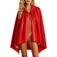 thumbnail image 2 of WAGUTH Womens Sparkly Sequin Hooded Cape Cloak Tie Front Glitter Cover Up Shawl for Halloween Party Outfits, 2 of 7