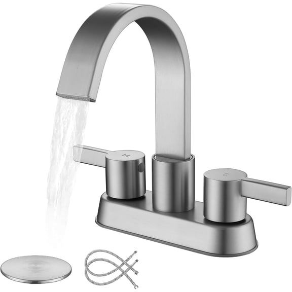 2 Handle Bathroom Faucets 3 Hole Brushed Nickel, Centerset Bathroom Sink Faucet with Pop up Drain and 2 Supply Lines, Modern Vanity RV Faucet
