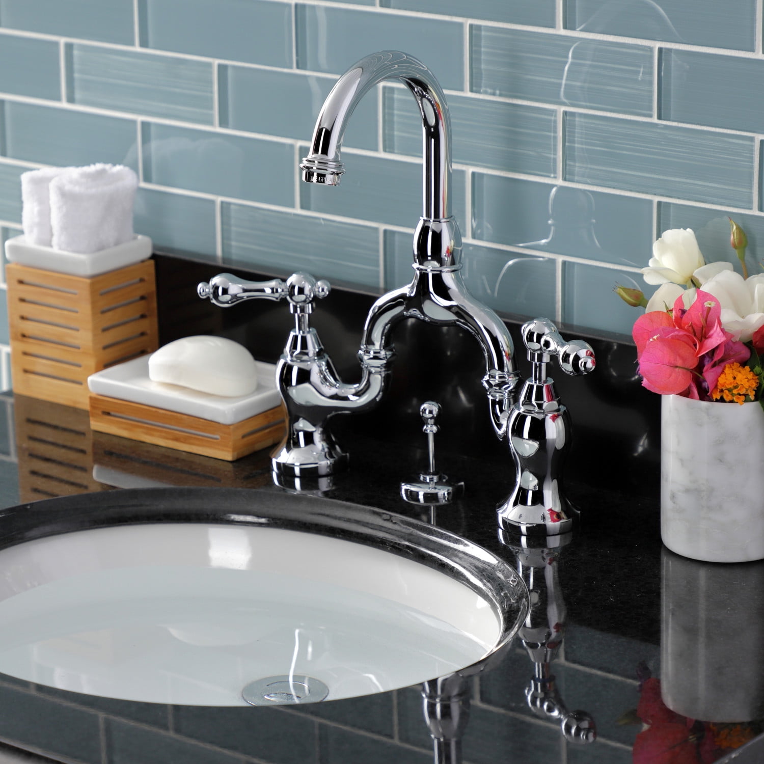 Kingston Brass KS7991AL English Country Standard Mount Bathroom Bridge Faucet, Polished Chrome