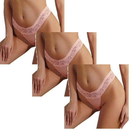 

Womens Underwear Brief Lace Thongs See Through Thong Lingerie Sheer Mesh Low Waist Lace Floral Panties3PC