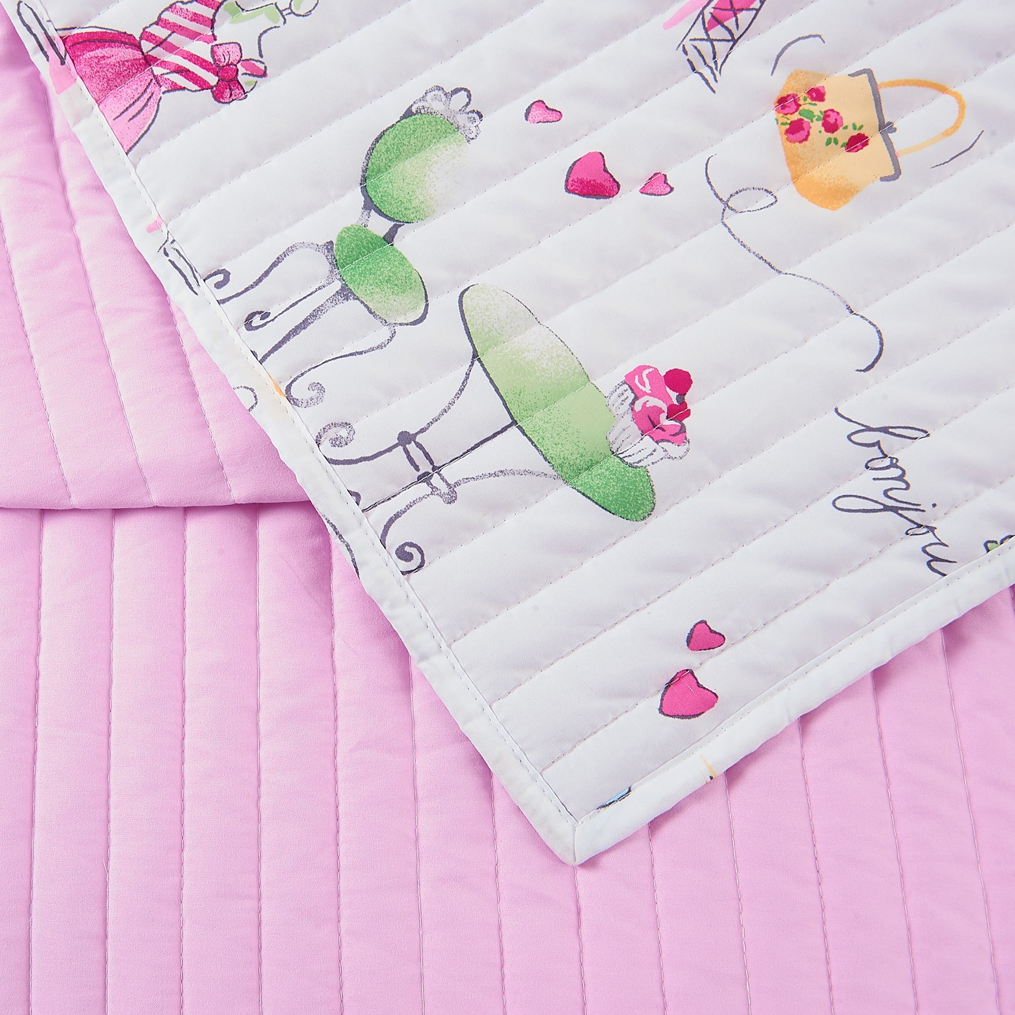 Urban Playground Kids and Teens Pretty in Paris Pink 3-Piece Quilt Set, Full/Queen