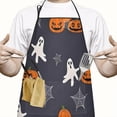 thumbnail image 2 of Halloween Pumpkins Ghosts and Spider Webs Apron-Garden Aprons for Women with Pockets-Cotton Linen Waterproof Kitchen Cooking Gardening Aprons Adjustable for Kitchen,Cooking,BBQ and Salon 33"x27", 2 of 7
