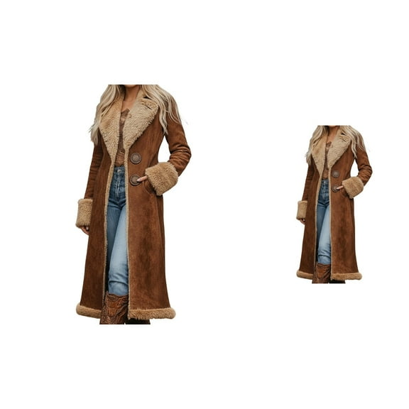 Western Style Denim Coat for Women, Warm Lined Cozy Jacket with Pockets, Casual Winter Windbreaker Outerwear