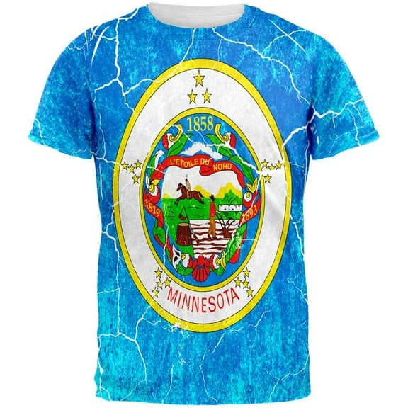 Minnesota Vintage Distressed State Flag All Over Mens T Shirt Multi MD