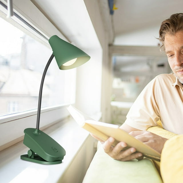 Lámpara de escritorio LED con clip y carga USB, cuello de cisne ajustable de 360° y clip resistente para leer en la cama, la oficina y el dormitorio. Lámpara con protección ocular para