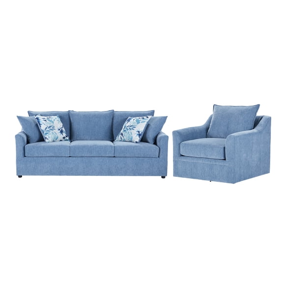New Classic Furniture Sylvie 2 PC Fabric Sofa and Chair Set in Blue Slate