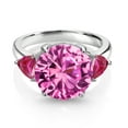 thumbnail image 2 of Gem Stone King 925 Sterling Silver Pink Created Sapphire and Red Created Ruby 3-Stone Ring for Women (8.66 Cttw, Round 12MM, Trillion 5MM, Size 6), 2 of 3
