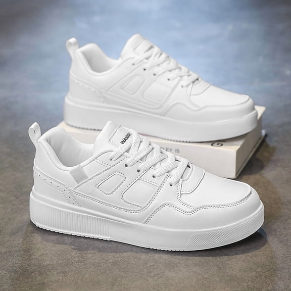 Men's Low Top Lace Up Thick Sole Casual Sneakers Stitched Hollow Detail Upper Daily Walking Shoes