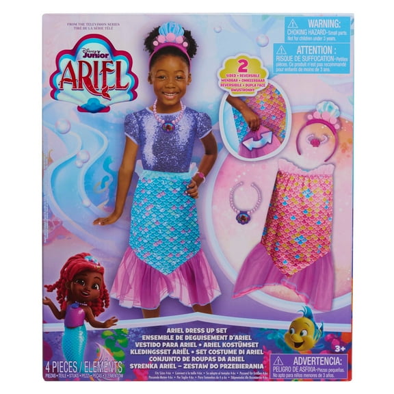 Disney Junior Ariel 2-in-1 Dress Up Set for Pretend Play, Sizes 4-6X, 4-pieces, Mermaid, Kids Toys for Ages 3 Up