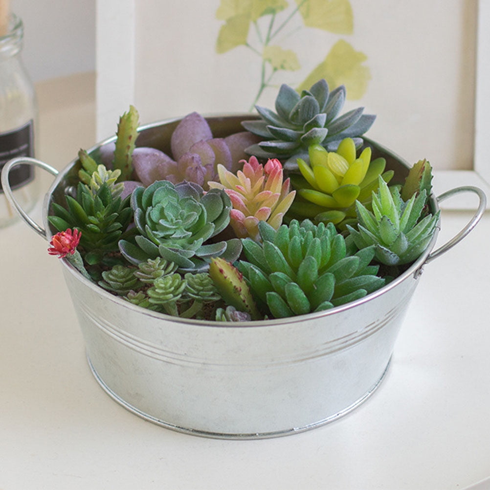 Unbranded Galvanized Farmhouse Flower Bucket - Double Handle Home Pail, Antique Plant Pot for Gardening