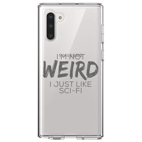 DistinctInk Clear Shockproof Hybrid Case for Samsung Galaxy Note 10 (6.3" Screen) - TPU Bumper Acrylic Back Tempered Glass Screen Protector - I'm Not Weird, I Just Like Sci-Fi