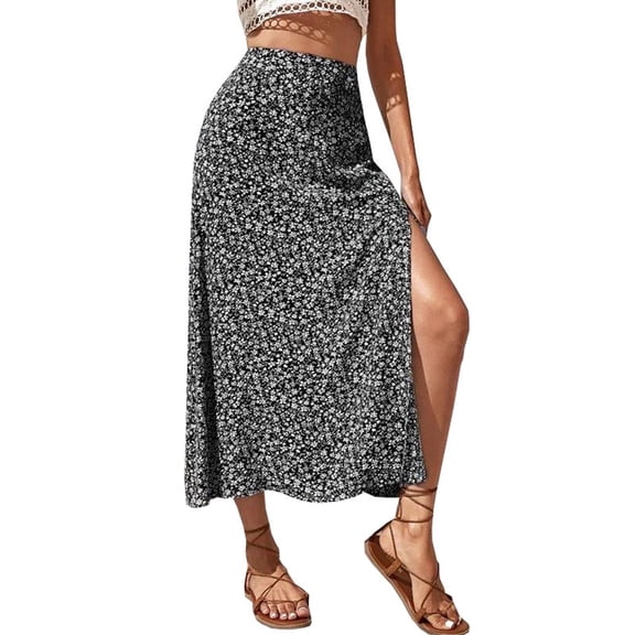 MLDRA Skirts For Women Floral High Waist Maxi Skirt Summer Beach A Line Split Thigh Long Skirts